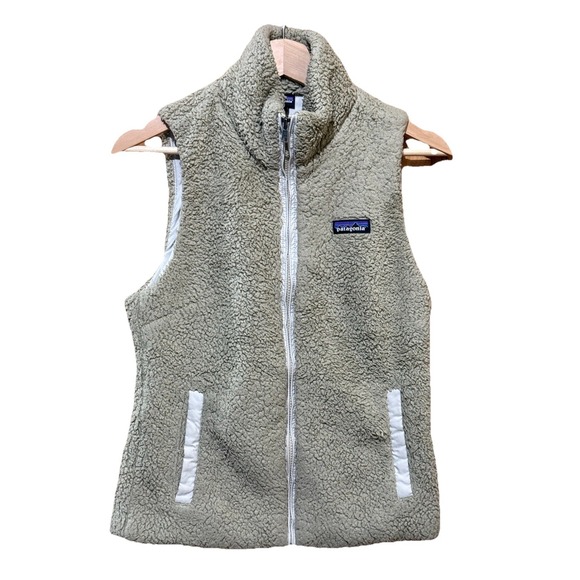 Patagonia Los Gatos Vest Womens Small Tan Beige Sherpa Deep Pile Fleece Full Zip - Picture 1 of 5